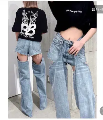 GYDA 하이웨스트 레이어드 디자인 2WAY 데님 팬츠 숏팬츠