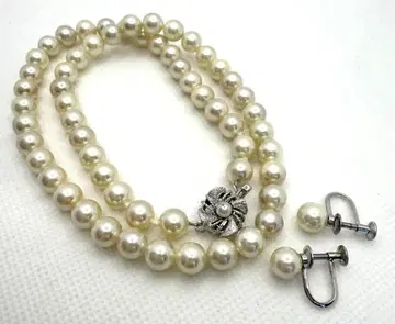 SILVER 각인 펄 목걸이 귀찌 세트 진주 실버