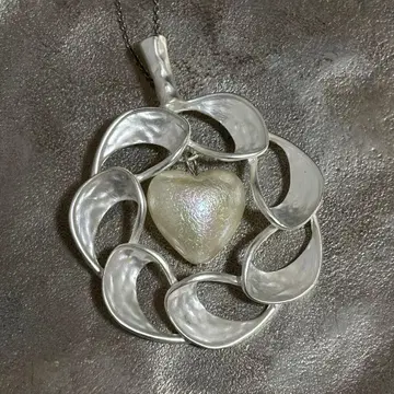 빈티지 목걸이 펜던트 하트 실버 레트로 펄풍