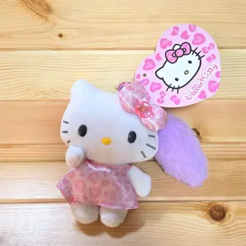 헬로키티 꼬리 달린 마스코트 키링 레오파드 핑크