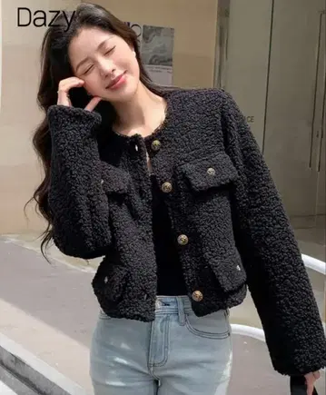 플리스 버튼 자켓 블랙