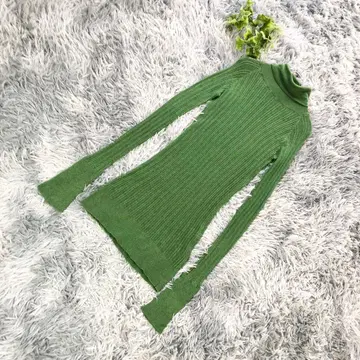 tumugu [ F ] 그린 리브 터틀 슬릿 스웨터 긴팔 상의