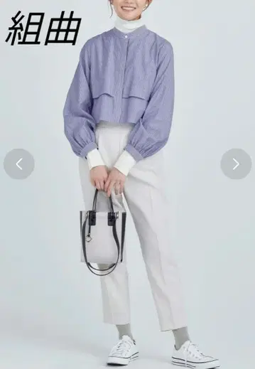 쿠미쿄쿠 풀 코디 프릴 셔츠 스트라이프 레이어드 긴팔 셔츠