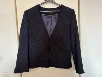 로트레아몽 다크 네이비 노카라 트위드 자켓