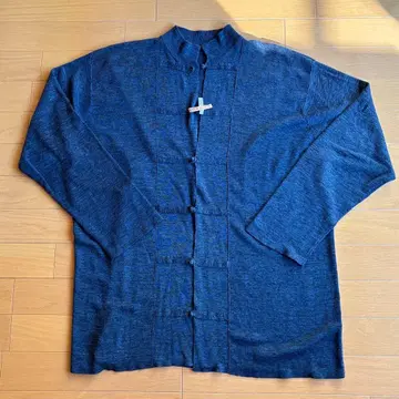 요건 레일 린넨 x 면 차이나 버튼 가디건 겉옷 네이비  M