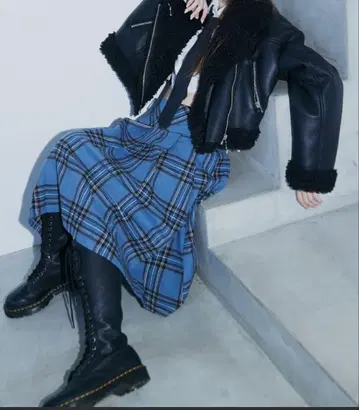 jouetie 울라이크 플리츠 미들 체크 스커트