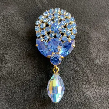 [ 17 ] 플라워 브로치 블루 크리스탈 빈티지 앤티크