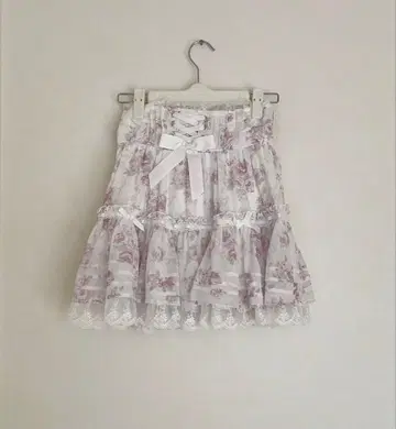 LIZLISA 플레어 스커트 화이트 핑크 꽃무늬