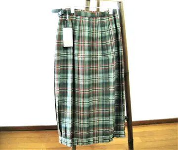 VESTIDO 플리츠 스커트 울 체크 무늬 올리브 계열