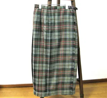 VESTIDO 플리츠 스커트 울 체크 무늬 올리브 계열