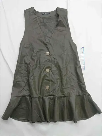 자라 인조 가죽 프릴 베스트 원피스 카키 계열 여성용 M