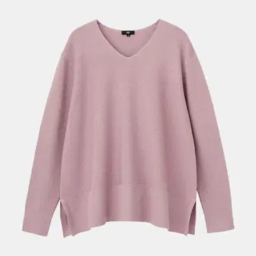 새상품급 플라스테 PLST V넥 라메 니트 사이드 슬릿 S 사이즈 핑크