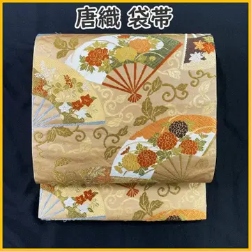 511my50 당오리 포멀 후쿠로 오비 당초와 부채 문양 육통 새상품급