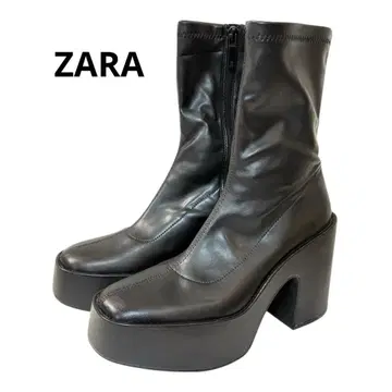 [ 새상품급 ] ZARA 통굽 부츠 사이드 지퍼 블랙 24cm
