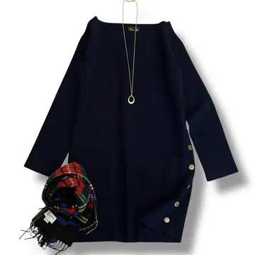 [컨디션 최상] 드로어 니트 원피스 네이비 메탈 버튼 S