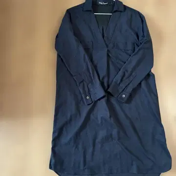 네이비 V넥 롱 셔츠 원피스