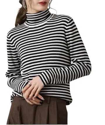 sosotto 면 캐시미어 혼방 보더 터틀 풀오버