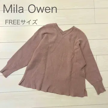 Mila Owen V넥 리브 니트 스웨터/핑크