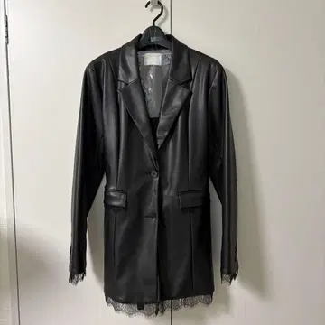 블랙 레이스 트리밍 롱 자켓