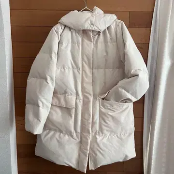 새상품급 무인양품 발수 다운 코트 아이보리 후드 탈부착 가능