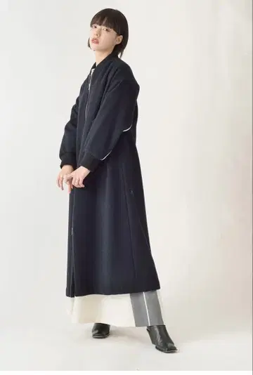 [ La SRIC/라스릭 ] 리브 컬러 롱 코트 CT 네이비