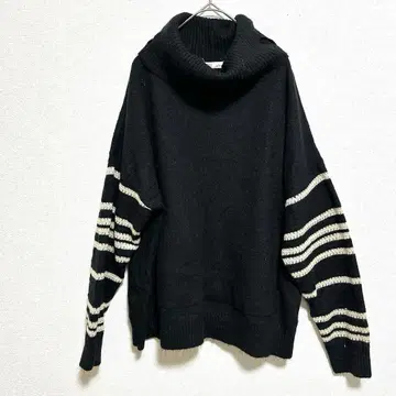 OVLA 블랙 터틀넥 스웨터 [ XL ] 블랙 보더 니트