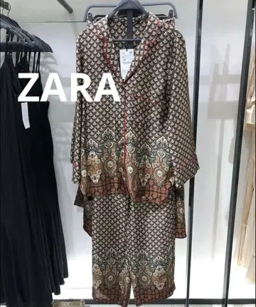 ZARA 자라 에스닉 페이즐리 브라운 새틴 셋업