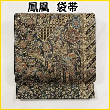 511my56 화려한 꽃+덩굴 패턴 봉황 공작 후쿠로 오비 육통 새상품급