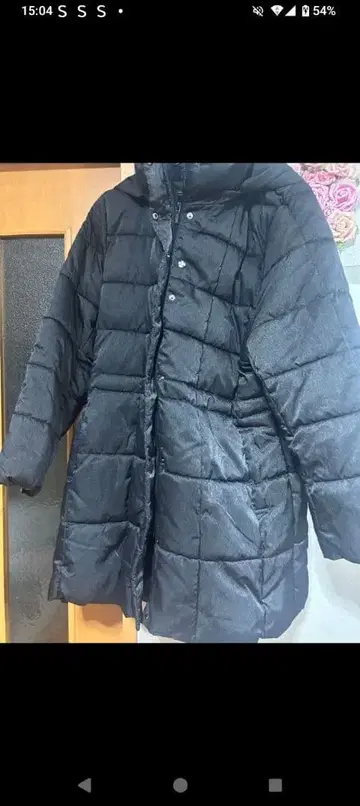 노안누 다운 코트 블랙 후드 부착 4L