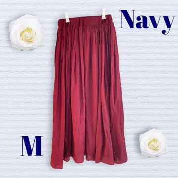 네이비 롱 스커트 M 사이즈 와인 레드 안감 있음 허리밴딩