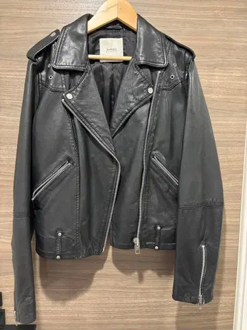 MANGO 천연 가죽 블랙 라이더 자켓