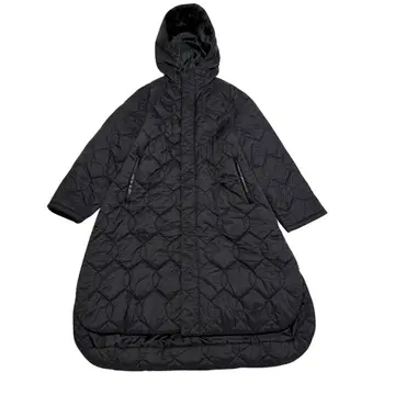 아르가 롱 충전솜 코트 후데트 블랙 퀼팅 방한 맥시 길이