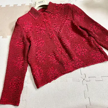 주름 가공 얇은 소재 자켓, 가디건 보르도 컬러