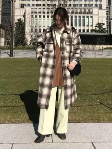 Ray BEAMS 체크 무늬 코트