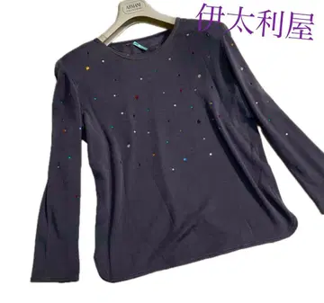 이타리야 9호 컬러풀 큐빅 장식 긴팔 니트 퍼플 그레이