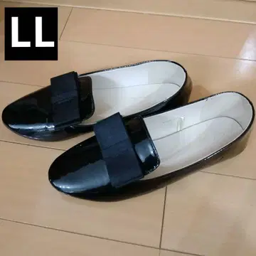 5115 여성용 블랙 에나멜 리본 플랫슈즈 LL