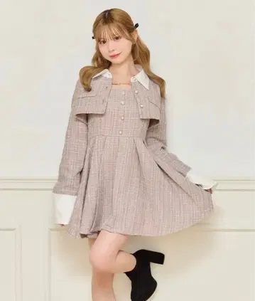 apres jour 트위드 숏 자켓 미니 원피스 셋업