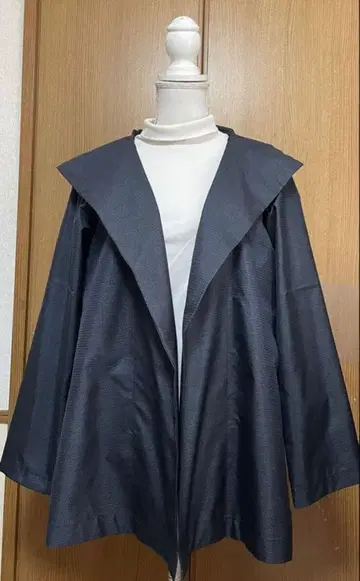 기모노 리메이크 심플 남색 계열 오시마 후드 부착 자켓 L~LL 사이즈