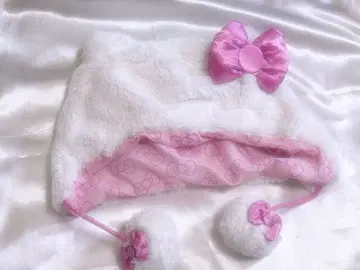 키티 플리스 모자 화이트/핑크 USJ