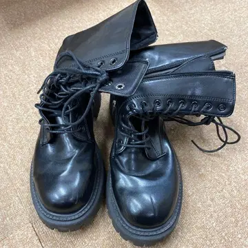 가죽 블랙 레이스업 부츠 통굽