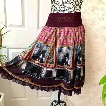 오즈온 재팬 종교 패턴 플레어 스커트 퍼플