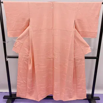 3685 이로무지 옅은 오렌지 핑크색 이중 기모노 순수 실크 문양 있음