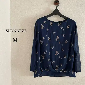 [ 새상품급 ] SUNNARZE 꽃무늬 자수 블라우스 긴팔 M 네이비