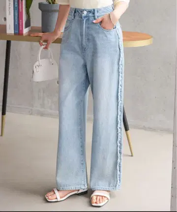 [작은 키 맞춤 사이즈] 사이드 프린지 라인 데님 팬츠