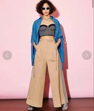 MAISON SPECIAL 벨트 포함 코튼 캔버스 와이드 라인 팬츠