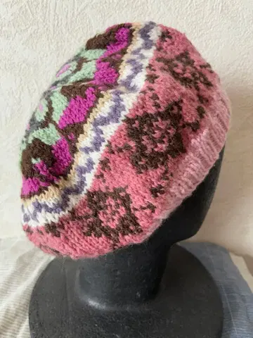 핸드메이드 꽃 무늬 니트 베레모 핑크