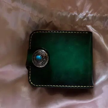 그린 가죽 미니 지갑 버튼 포함