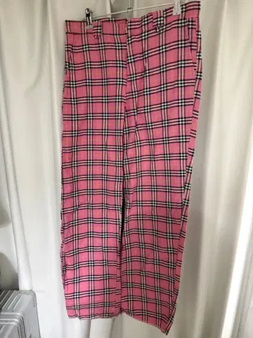 구제 의류 핑크 체크 무늬 팬츠