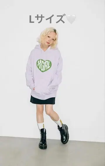 X-girl 라벤더 하트 로고 후드티