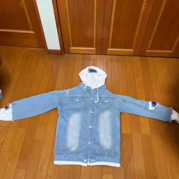 후드 부착 데님 자켓 라이트 블루